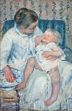 玛丽·卡萨特（Mary Cassatt）的《母亲将要给睡着的孩子洗澡》