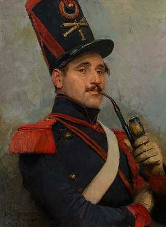 Jean-BaptisteÉdouard Detaille拍摄的穿着法国马炮士兵制服的自画像