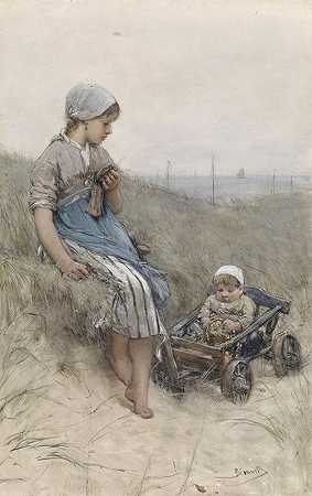 伯纳德斯·约翰内斯·布洛默斯（Bernardus Johannes Blommers）的《沙丘上带着婴儿车的渔夫》