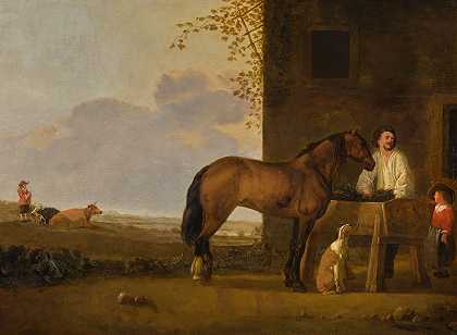 亚伯拉罕·范·卡尔雷特（Abraham Van Calraet）笔下的“一个牧马人在牧马，一个放牛人在放牛