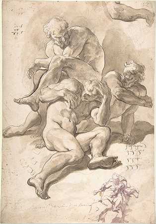 Paolo Pagani对三名裸体男子、一名右臂和一名裸体人物的研究