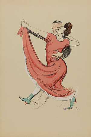乔治·古尔萨特（Georges Goursat）的《跳舞的情侣，穿着红色连衣裙的女人》（SEM）