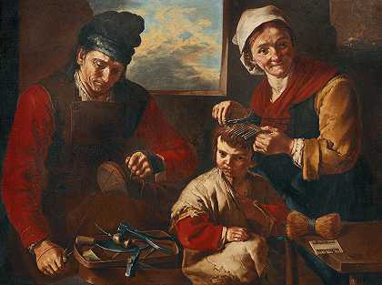 贾科莫·弗朗西斯科·西珀（Giacomo Francesco Cipper）的《一个鞋匠和一个女人剪孩子的头发》