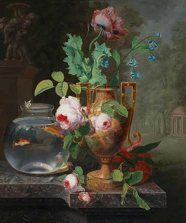 让-巴蒂斯特·贝雷的《花瓶里的花和金鱼碗的静物》
