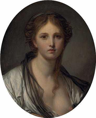 让-巴蒂斯特·格雷兹的《一位年轻女子的肖像，胸围长度，戴着黑色围巾》