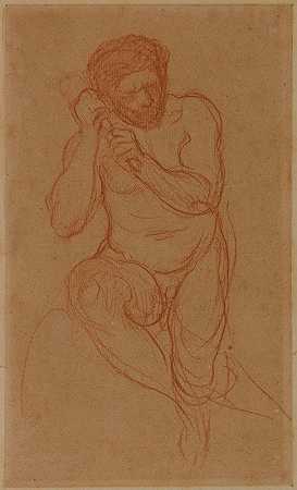 “赤身裸体的人坐在前面，双手拿着一个物体向左，由皮埃尔·普维斯·德查万内斯