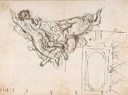 Carlo Maratti《罗马阿尔蒂耶里宫天花板装饰框架和平面图的裸体男性人物研究》
