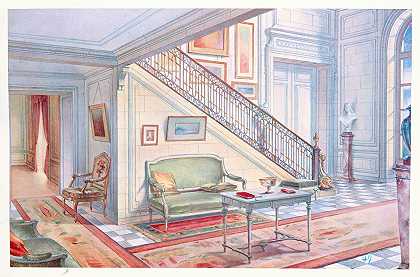 “起动楼梯和前厅部分。详图….作者：Georges Rémon