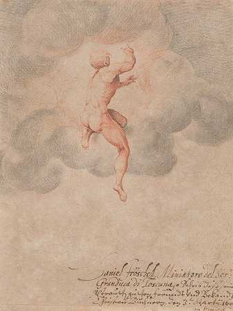 Daniel Fröschl的《从云中的背面看到的裸体男性》（源自米开朗基罗·布昂纳罗蒂）