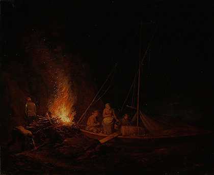亚历山大·劳雷乌斯的《渔民点燃篝火》