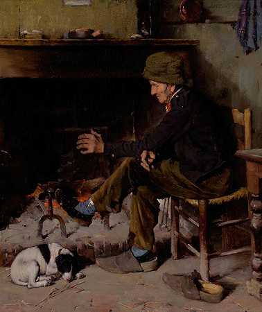 本杰明·韦斯特·克林登斯的《炉前带狗的人》