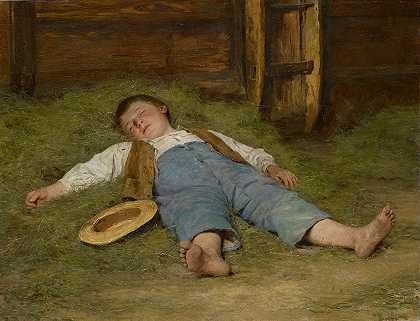 阿尔伯特·安克的《男孩睡在干草上》