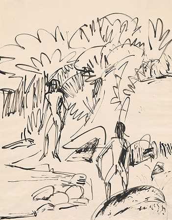 恩斯特·路德维希·凯尔希纳（Ernst Ludwig Kirchner）的《Fehmarnküste的两个浴室》