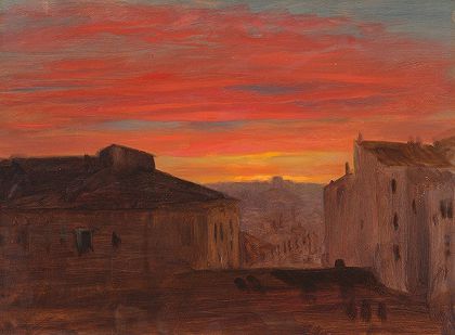 弗雷德里克·埃德温·丘奇（Frederic Edwin Church）《罗马平西奥日落时的屋顶》