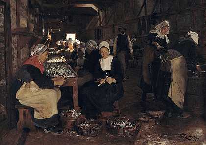 “康卡诺的一家沙丁鱼罐头厂”，作者：Peder Severin Krøyer