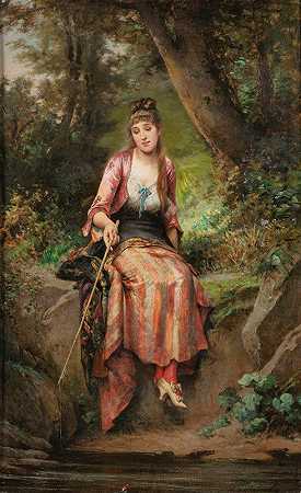 阿德里安·德·布歇维尔（Adrien de Boucherville）的《钓鱼的年轻女子》