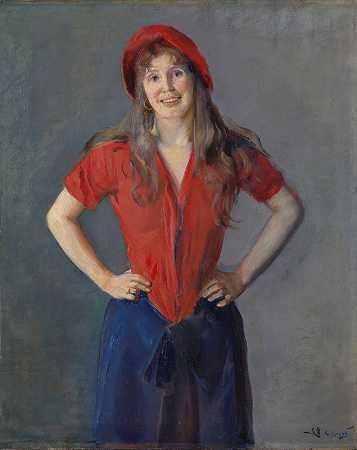 克里斯蒂安·克罗赫的《画家奥达·克罗赫，b.拉森的肖像》