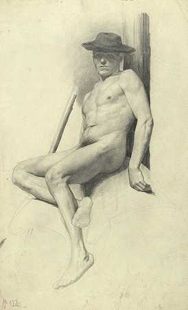 古斯塔夫·克里姆特（Gustav Klimt）的《裸体坐着戴帽子的男人》