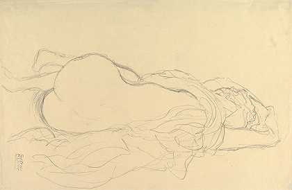 古斯塔夫·克里姆特（Gustav Klimt）《带窗帘的裸体躺卧》（Back View）
