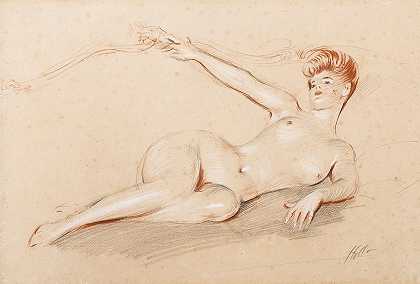保罗·塞萨尔·海列乌的《躺在沙发上的裸体》