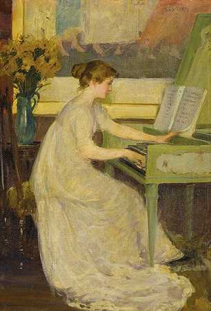 玛丽·路易丝·费尔柴尔德的《弹奏竖琴的女孩》