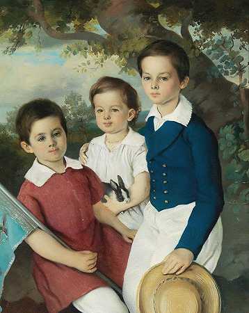 约瑟夫·韦德纳的《三个带兔子的孩子的肖像》