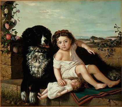 欧内斯特·埃蒂安娜·纳乔特的《女孩与狗的肖像》
