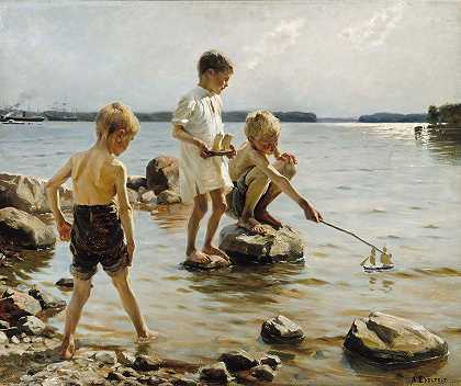 阿尔伯特·埃德尔费尔特的《男孩在岸上玩耍（孩子们在岸上玩）》