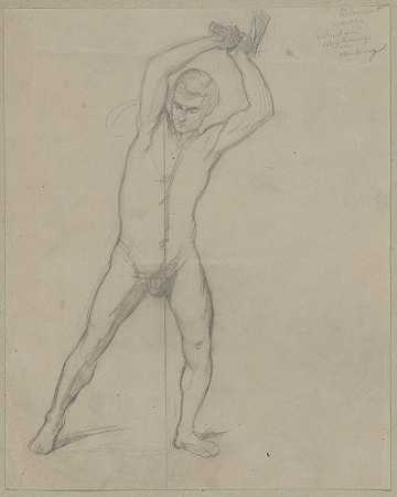 Józef Simmler的《圣马蒂亚斯的殉难》画作中用斧头向刽子手的裸体素描