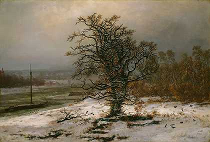 约翰·克里斯蒂安·达尔的《冬天易北河边的橡树》