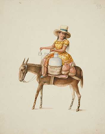 弗朗西斯科·费罗的《背罐子的骡子上的女人》