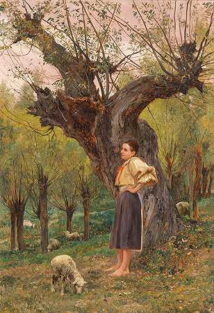 卡尔·鲁道夫·胡伯《站在牧场前的年轻女孩》