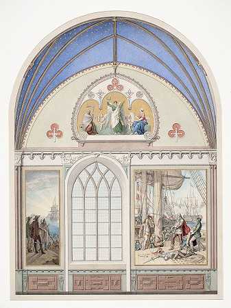 “罗斯基勒大教堂克里斯蒂安四世小教堂拱顶的草图装饰。海因里希·埃德林在三层楼上装饰至基督四世