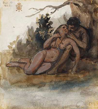“一对裸体情侣在一个树镇上威廉·马斯特兰（威廉·马斯特兰德）