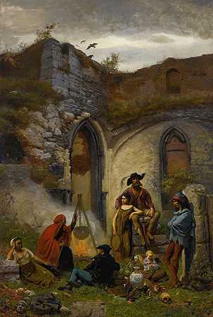 “波希米亚人的营地，在圣巴冯（根特）修道院的废墟上，朱尔斯·布雷顿