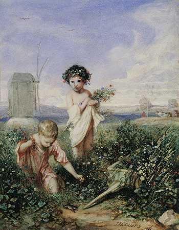 亚历山大·加布里埃尔·德坎普斯的《儿童采花》