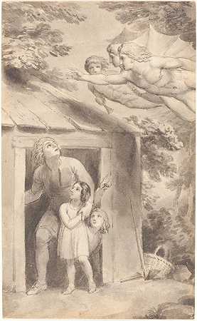 托马斯·斯托塔德（Thomas Stothard）的《三个飞人探望彼得和他的孩子》