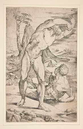 Domenico Beccafumi的《风景中的两个裸男》