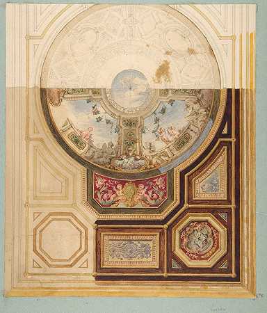 Jules Edmond Charles Lachaise在伦敦设计了一个带圆顶的镶板天花板