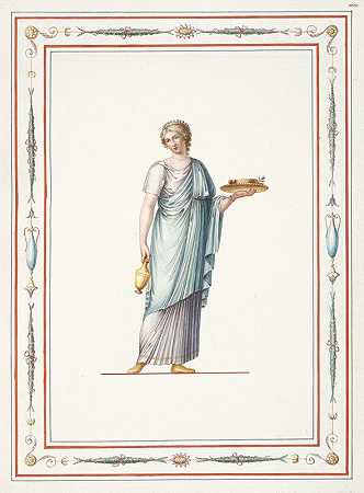 皮埃尔·让·马里埃特（Pierre Jean Mariette）的《穿着古典服装的女人拿着花瓶和盘子的食物》