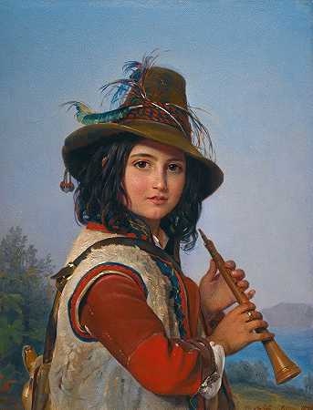 Pimen Nikitich Orloff的《意大利牧童的长笛肖像》