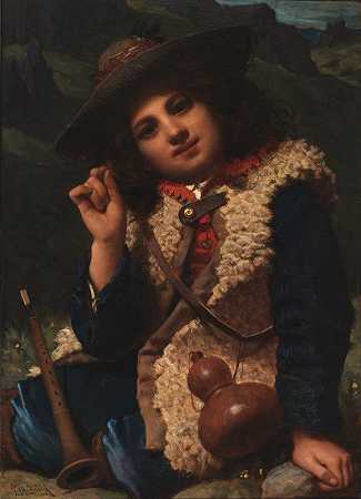 皮埃尔·路易·约瑟夫·德·科宁克的《穿着羊皮夹克的意大利男孩》