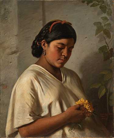 费利佩·圣地亚哥·古铁雷斯的《印度女人与万寿菊》
