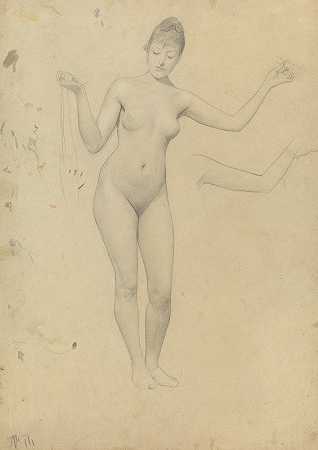 古斯塔夫·克里姆特的站立女性裸体和手臂研究