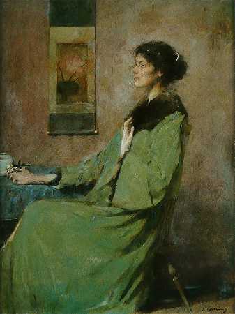 托马斯·威尔默·杜温的《手持玫瑰的女士肖像》