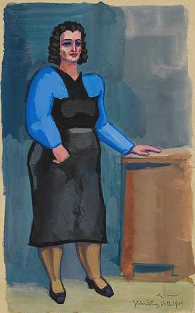 卡尔·维纳的《无题》（穿蓝色上衣和黑色连衣裙的女人）