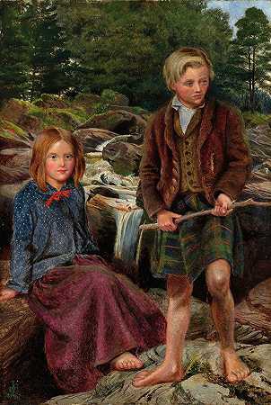 迈克尔·弗雷德里克·哈利迪的《苏格兰小溪边的两个高地孩子》