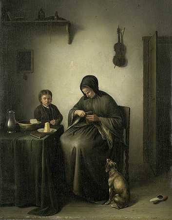 约翰内斯·克里斯蒂安·詹森的《一个女人在切面包》