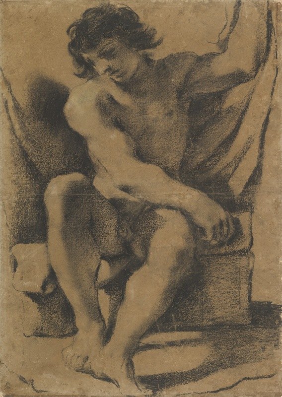 Guercino的《近正面的坐着的裸体年轻人》