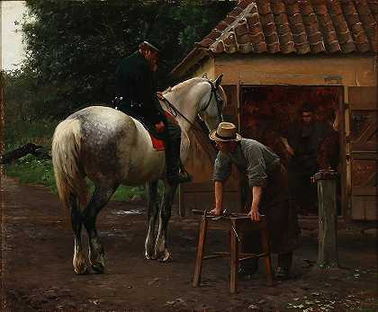 “丹麦士兵与铁匠交谈，大概是弗朗茨·亨宁森1864年的主题